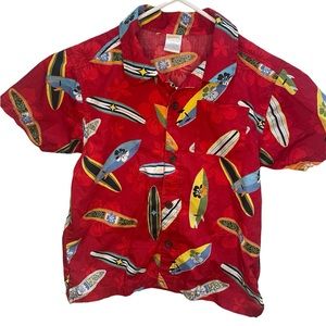 Gymboree Red Boys Surfboard Print Hawaiian Short Sleeve Button down Shirt-Size 7